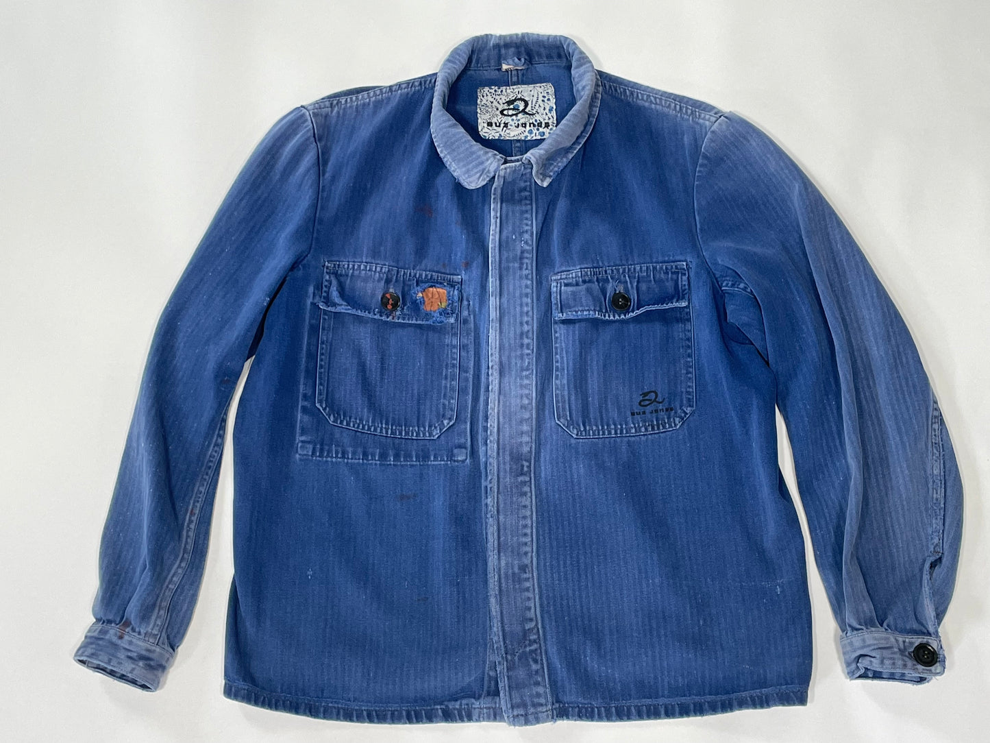 1950's 100% Cotton French Blue Herringbone Workwear Jacket