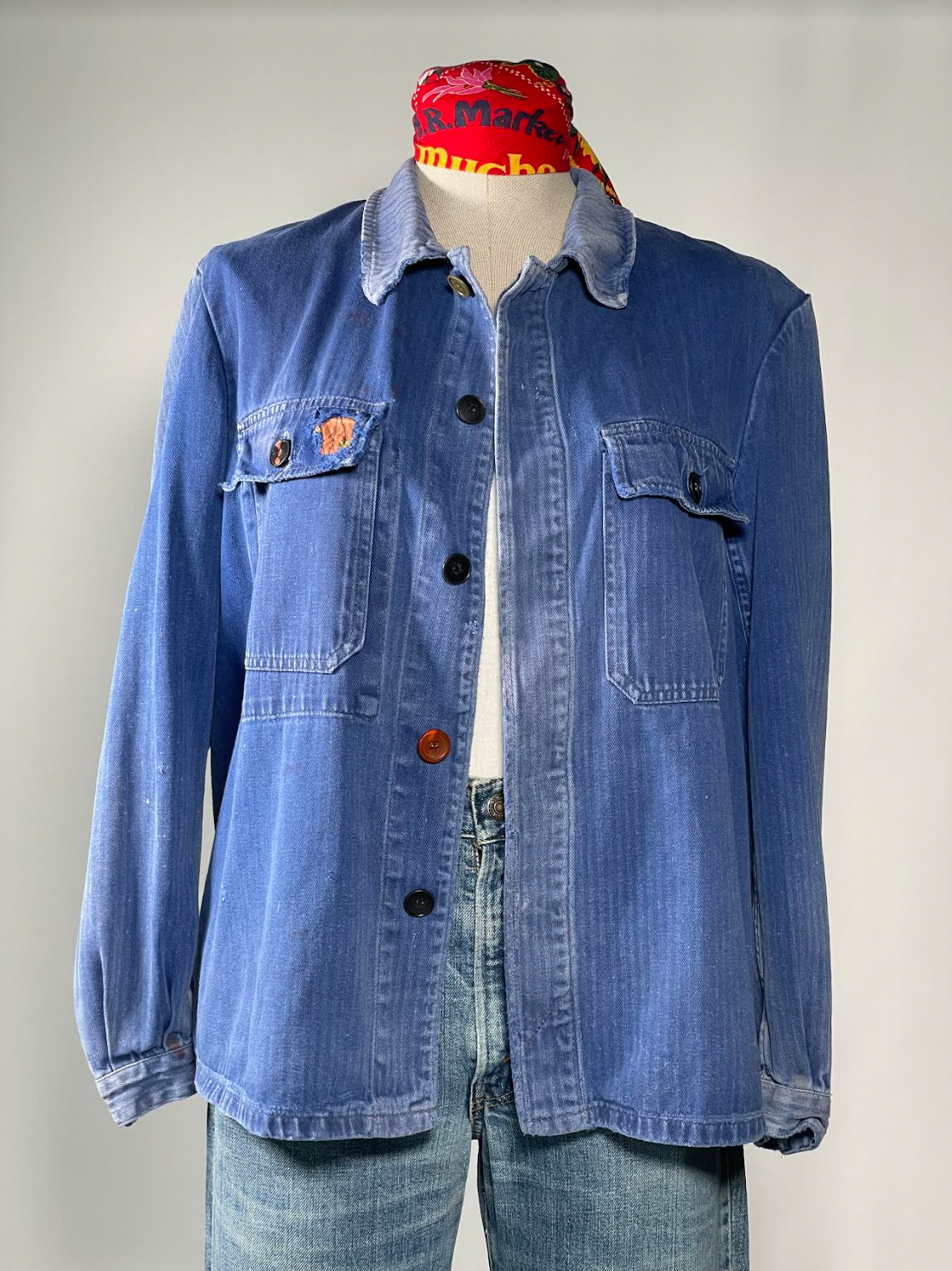 1950's 100% Cotton French Blue Herringbone Workwear Jacket