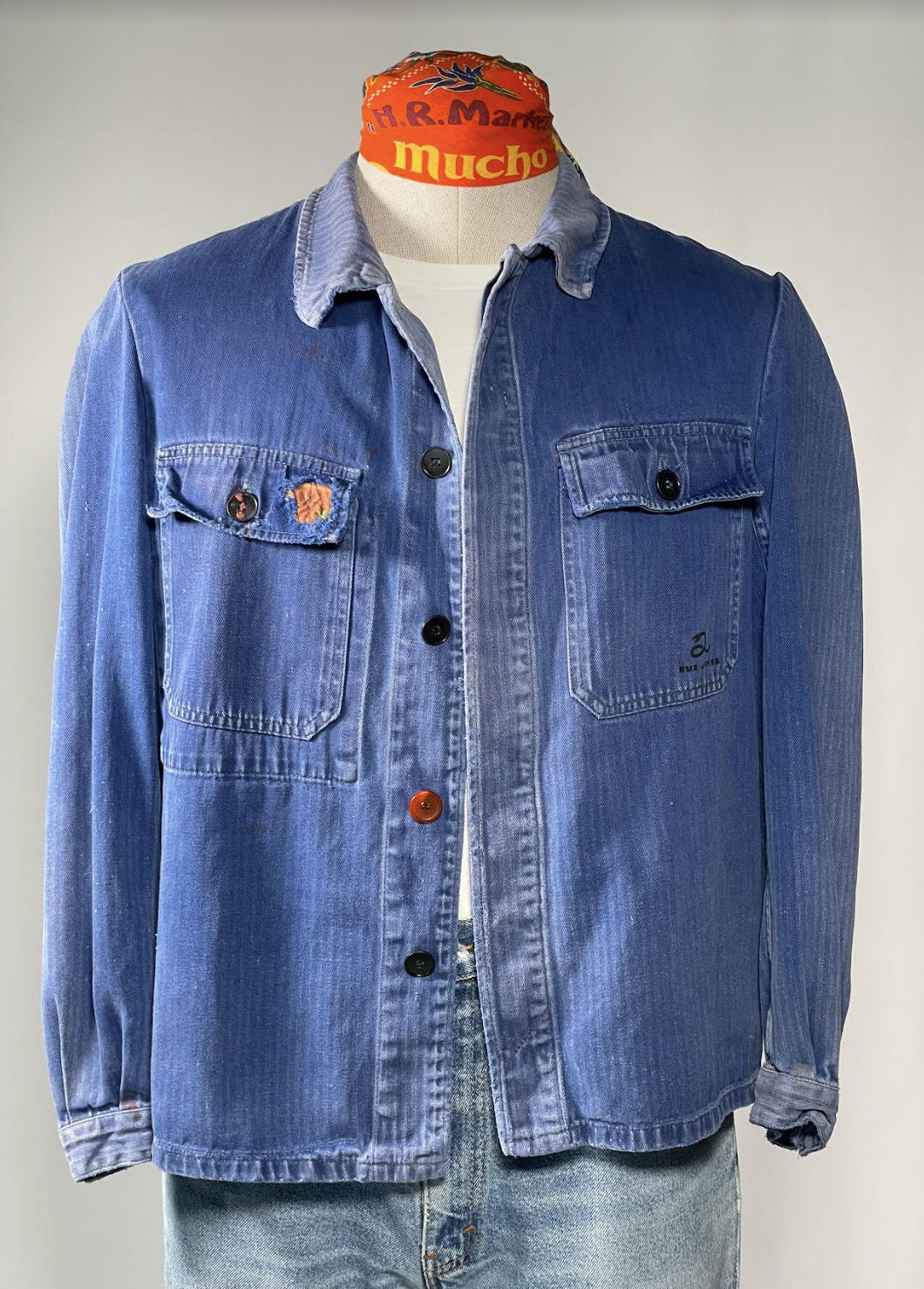 1950's 100% Cotton French Blue Herringbone Workwear Jacket